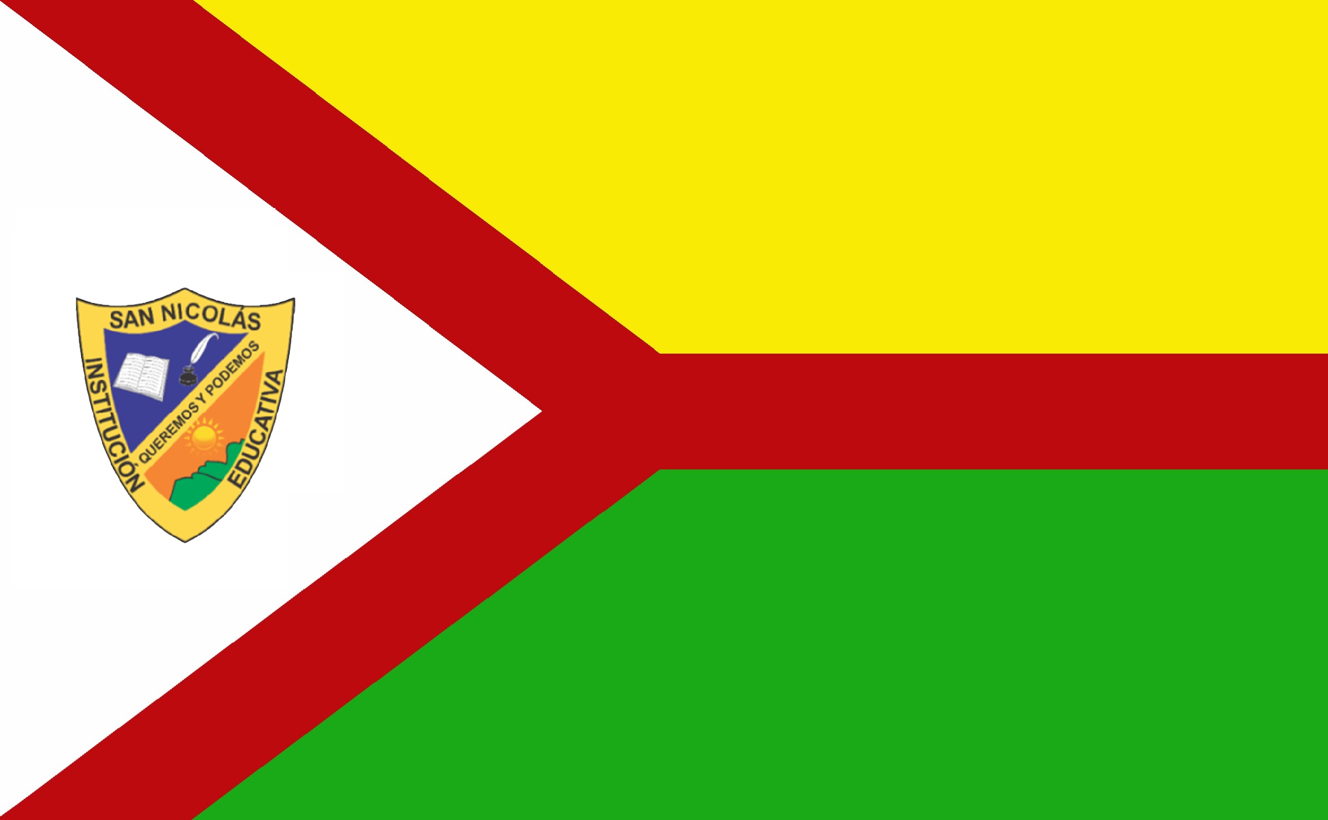 Bandera de la Institución Educativa Técnica San Nicolás - Verde, amarillo, blanco y rojo